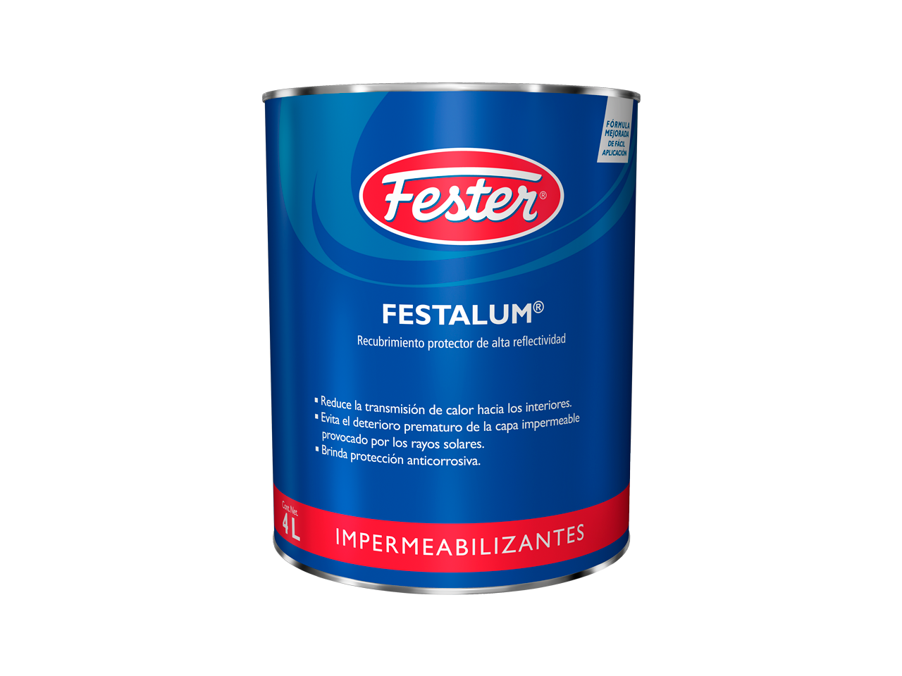 Envase de Festalum impermeabilizante reflectivo. Aplicación de Festalum en techo. Superficie protegida con Festalum. Detalle del impermeabilizante reflectivo Festalum. Protección de techos y terrazas con Festalum.