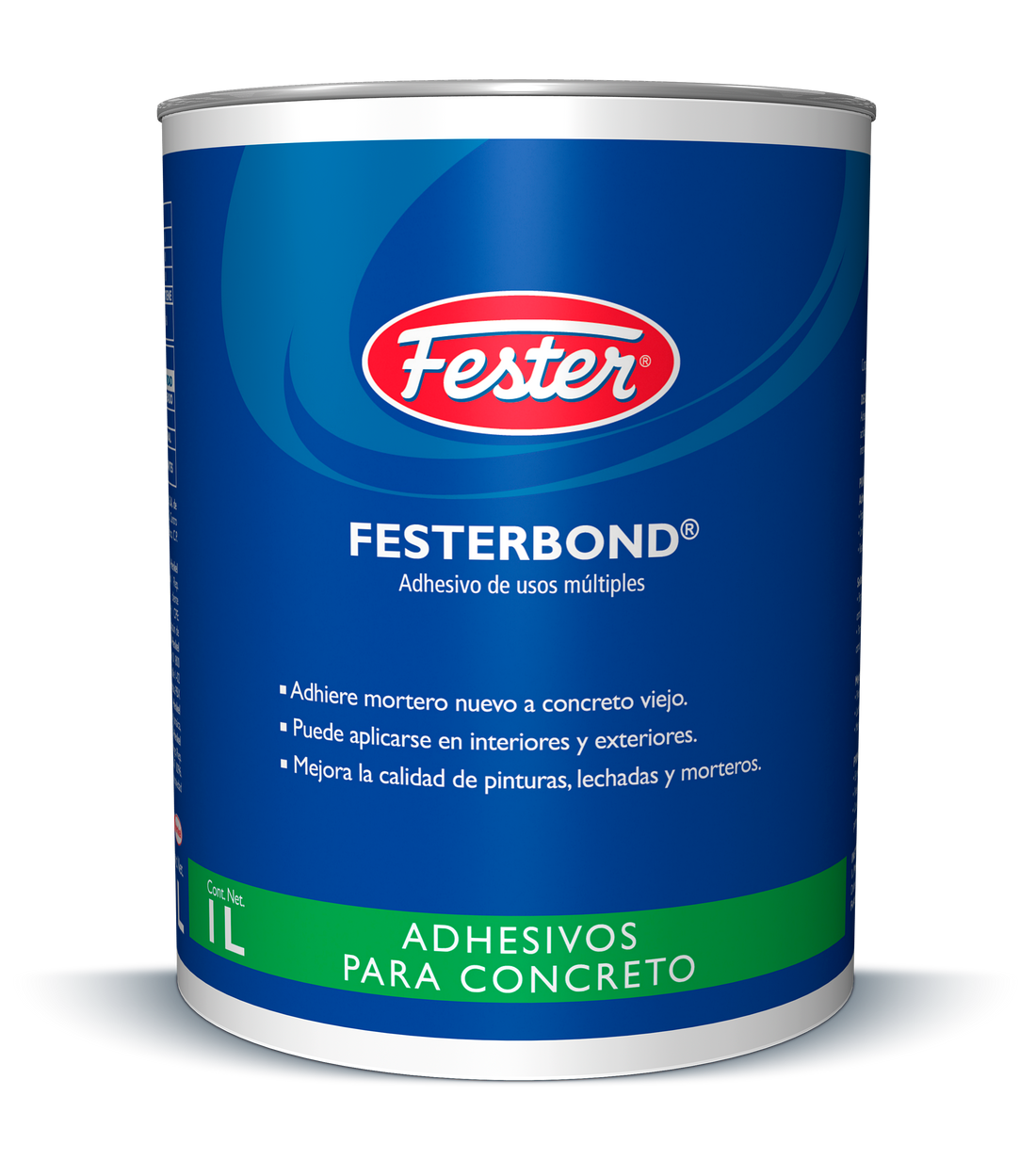 Envase de Festerbond adhesivo y promotor de adherencia. Aplicación de Festerbond en superficie de concreto. Superficie tratada con Festerbond. Detalle del adhesivo y promotor de adherencia Festerbond. Mejora de adherencia en concreto con Festerbond.