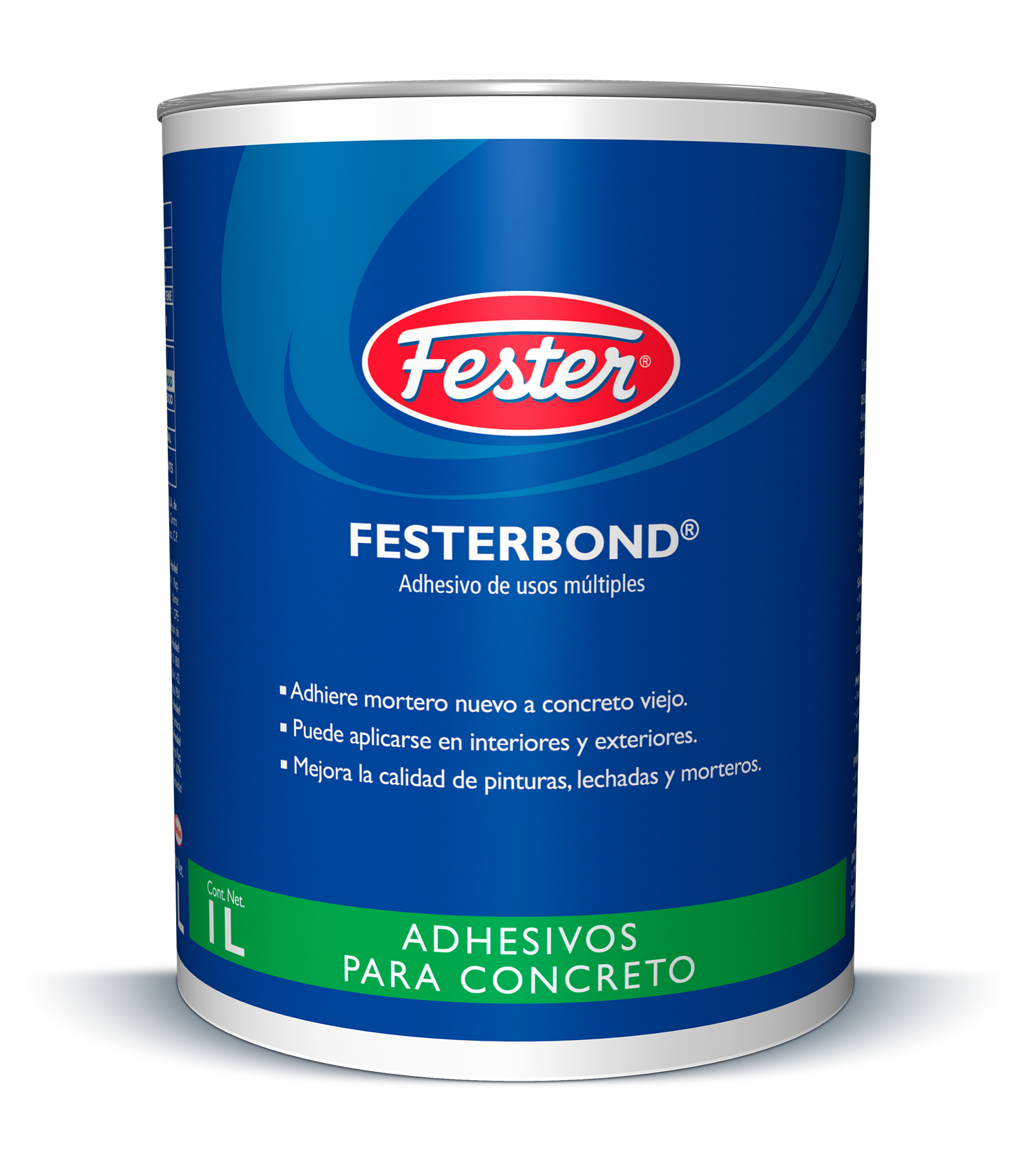 Envase de Festerbond adhesivo y promotor de adherencia. Aplicación de Festerbond en superficie de concreto. Superficie tratada con Festerbond. Detalle del adhesivo y promotor de adherencia Festerbond. Mejora de adherencia en concreto con Festerbond.