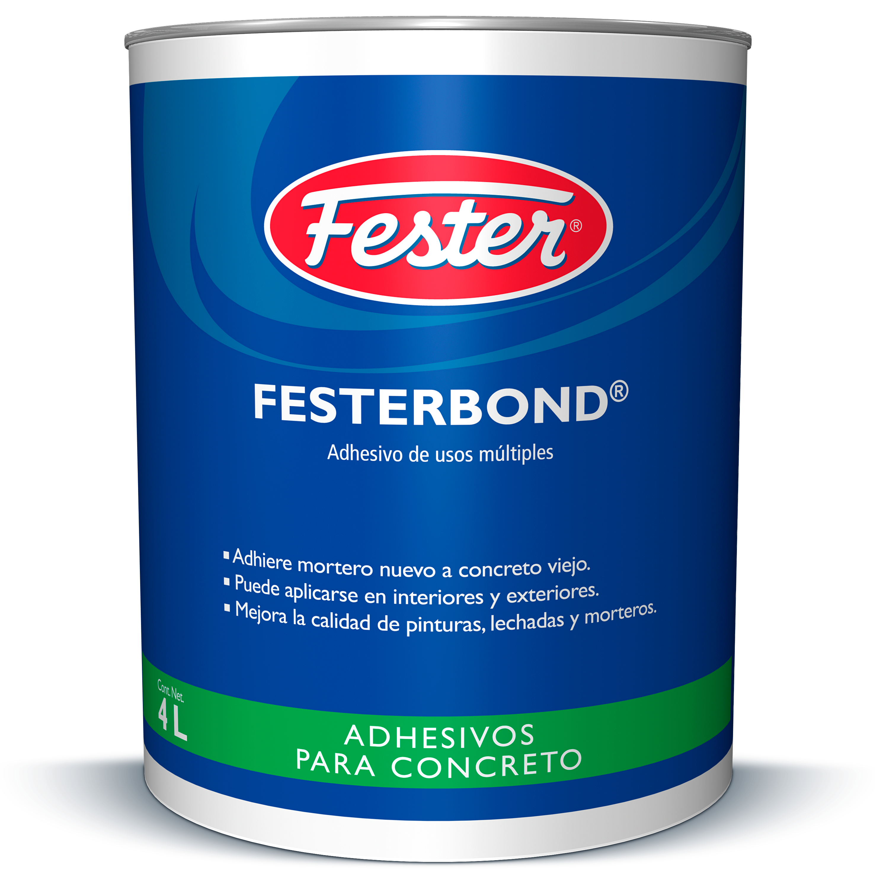 Envase de Festerbond adhesivo y promotor de adherencia. Aplicación de Festerbond en superficie de concreto. Superficie tratada con Festerbond. Detalle del adhesivo y promotor de adherencia Festerbond. Mejora de adherencia en concreto con Festerbond.