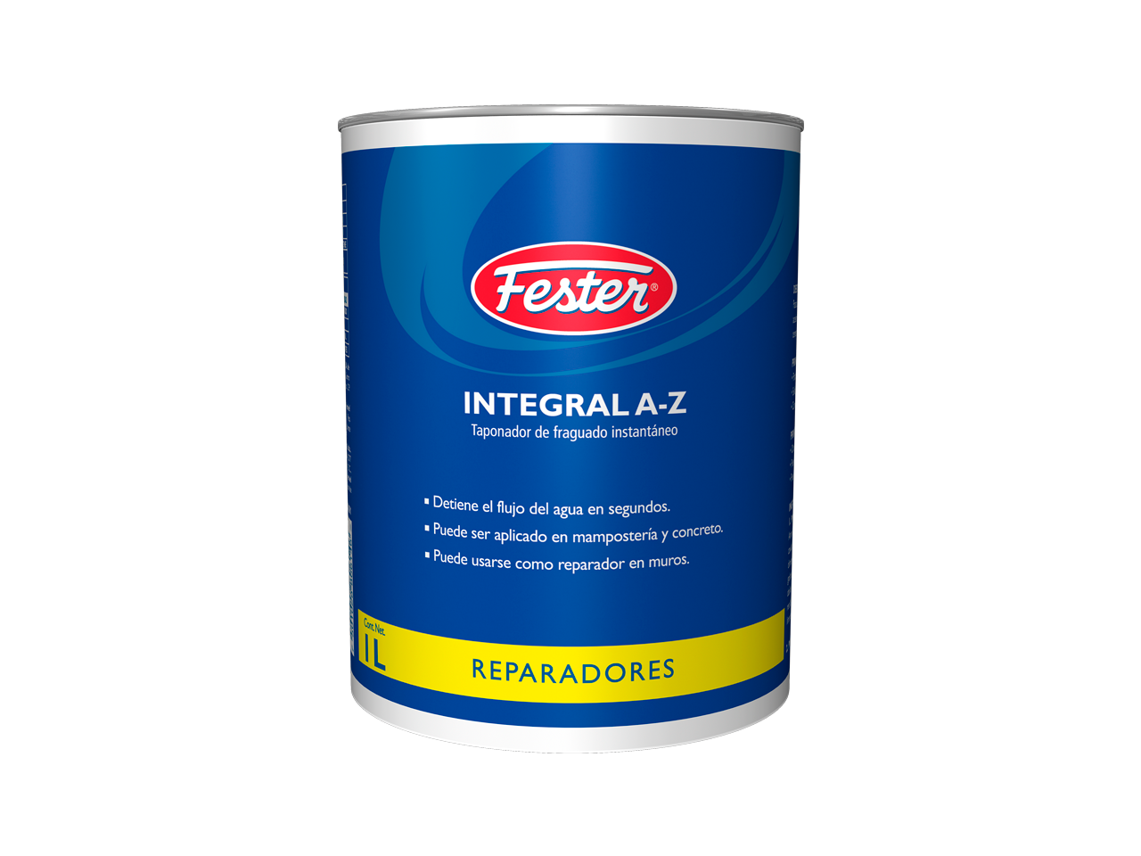 Envase de Fester Integral AZ impermeabilizante cementoso. Aplicación de Fester Integral AZ en superficie de concreto. Superficie protegida con Fester Integral AZ. Detalle del impermeabilizante cementoso Fester Integral AZ. Protección de concreto con Fester Integral AZ.