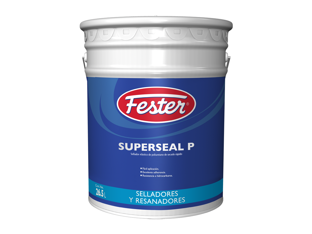 Envase de Fester Superseal P sellador de alta resistencia. Aplicación de Fester Superseal P en superficie de concreto. Superficie sellada con Fester Superseal P. Detalle del sellador Fester Superseal P. Protección de concreto y mampostería con Fester Superseal P.&quot;