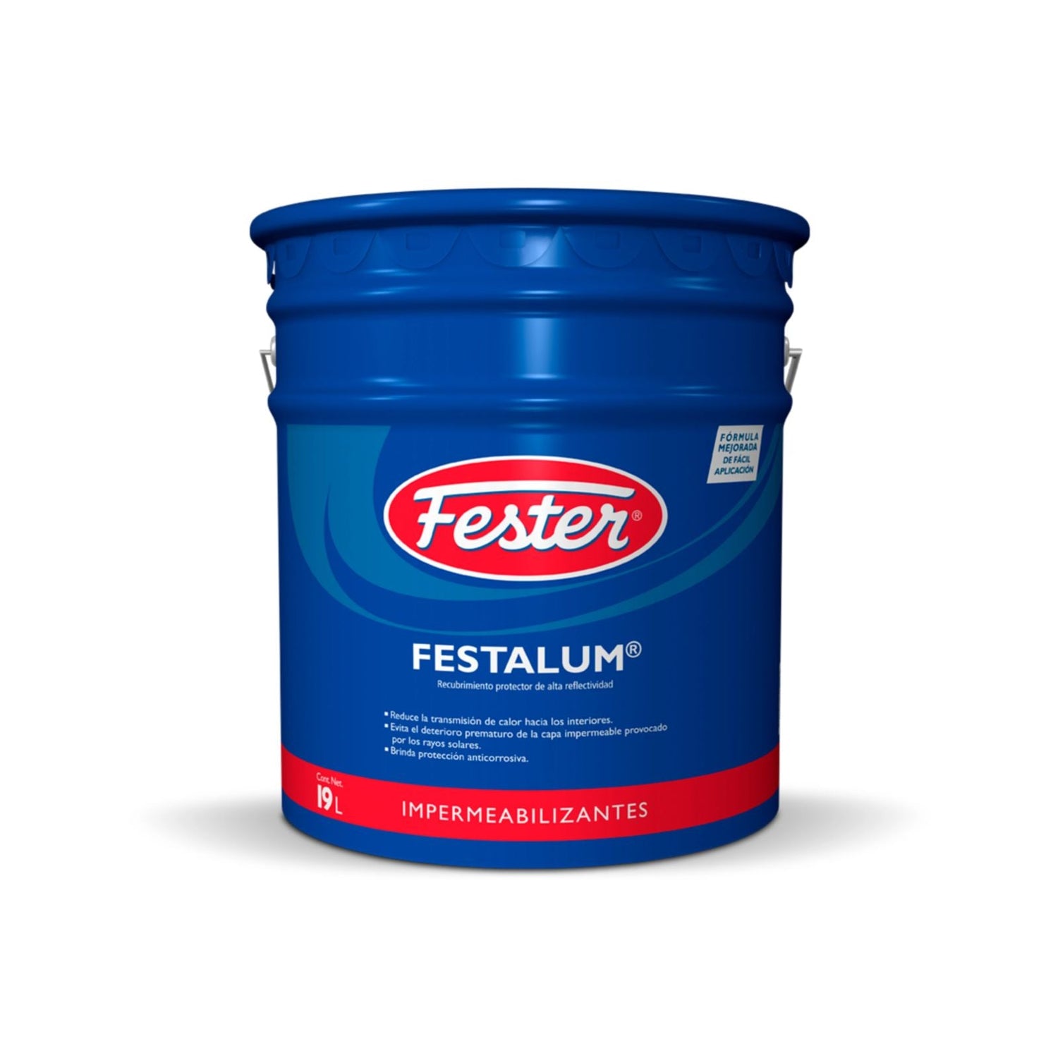 Envase de Festalum impermeabilizante reflectivo. Aplicación de Festalum en techo. Superficie protegida con Festalum. Detalle del impermeabilizante reflectivo Festalum. Protección de techos y terrazas con Festalum.