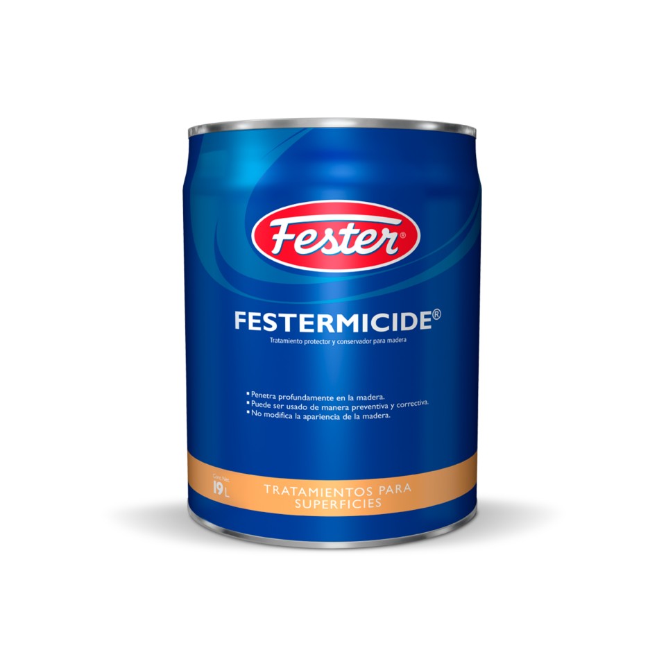 Envase de Festermicide biocida. Aplicación de Festermicide en superficie de concreto. Superficie protegida con Festermicide. Detalle del biocida Festermicide. Prevención de moho y hongos con Festermicide.